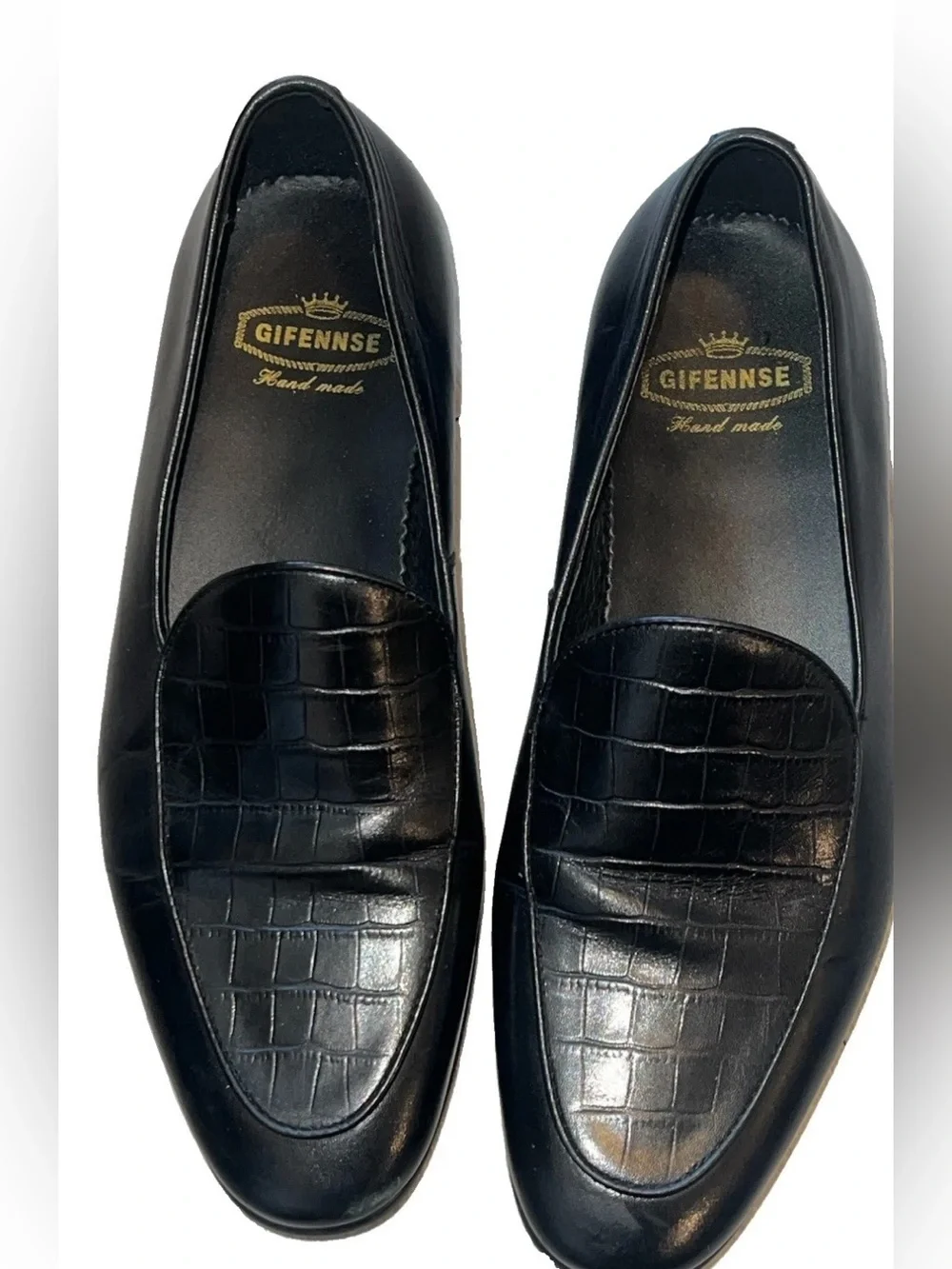 GIFENNSE Handcrafted Men's Dress Leather Loafers Shoes Croc Slip On Black 9